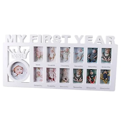 Image of 1st Birthday Gifts Picture Frames, Newborn My First Year Photo Frame Baby Girls Boys Decoration Album Infant Shower Keepsake Xmas Memories Christening Gift
