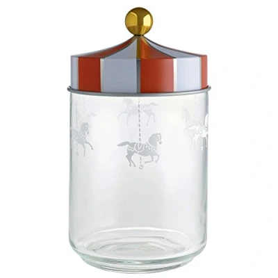 Image of Alessi Circus MW30/100 Hermetic Design Jar, in Silkscreen Printed Glass with Tinplate Lid, 100 cl