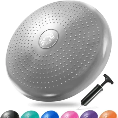 Image of KK Balance Wobble Cushion for Adults and Kids, Inflatable Anti Slip Stability Board Physio, Posture &amp; Fitness, (34cm) Fidget Grey