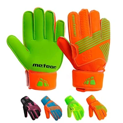 Image of meteor Goalie Gloves for Kids Goalkeeper Football Goalkeeping Boys Youth Adult Junior Children Strong Keeper Grip Finger Protection Prevent Injuries Embossed Back