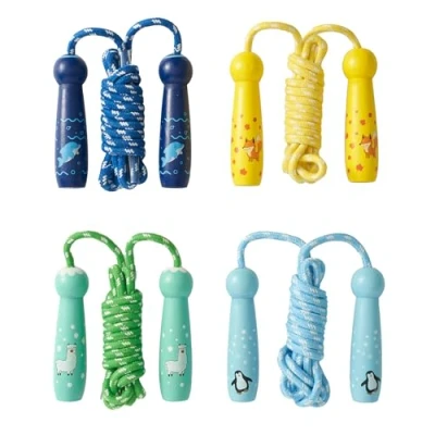 Image of THE TWIDDLERS 4 Kids Skipping Ropes, Traditional Fabric &amp; Natural Premium Wood with Animal Themed Handles﻿, Adjustable Length, Children&#039;s Jumping Great for Birthdays, School, Stocking Fillers