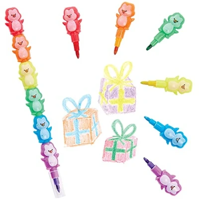 Image of Baker Ross FX442 Penguin Pop a Crayons Pack of 6, Xmas Party Bag Fillers for Kids, Kids Colouring Crayons, Stacking Crayon