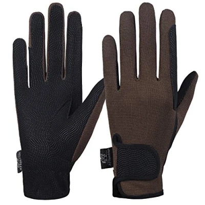 Image of AFE Ladies Horse Riding Gloves Track Fabric Synthetic Leather Equestrian Black Stretch (Small)