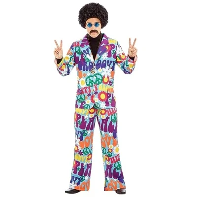 Image of Fun Shack Groovy Hippie Mens 60s Fancy Dress, Hippy Costume for Men, Dress Costumes, Men X Large