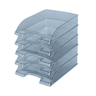 Image of Leitz 52260092 Letter Tray Transparent Plus A4 Polystyrene Grey Pack of 5
