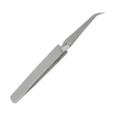 Image of Precision Stainless Steel SMD Soldering Tweezers Cross Lock Reverse with Fine Curved Tip Industrial