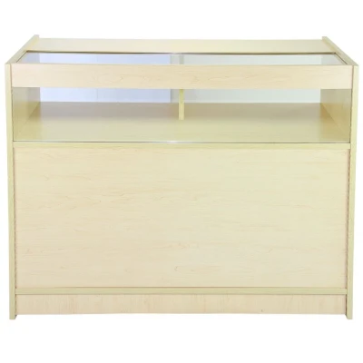 Image of Display Counter Cabinets Retail Shop Showcase Shelving Units Maple Desk Salon Storage Business Shelves Office Unit Glass, 2 x Counters &amp; Till Block, 120cm 90cm 60cm