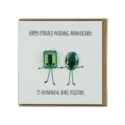 Image of Bold &amp; Bright Cute Anniversary Card &#039;Emerald Wedding Anniversary&#039; Special Couple 55 Years Funny Novelty Humour Emerald For Mum Dad Husband Wife Friends Family