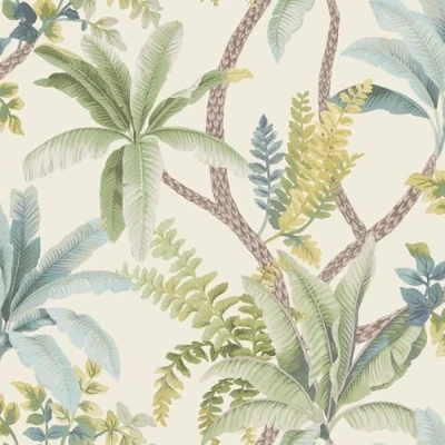 Image of SOPHIE LAURENCE Eastern Horizons Trailing Palm Green, Cream Wallpaper for Bedroom Decor, Nature Inspired Wallpaper, Offset Pattern, Wall Paper Paste, Washable Roll
