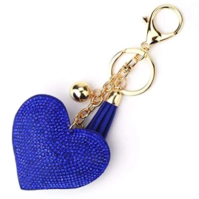 Image of Seraphis Glitter Heart Keyring Blue Crystal Rhinestone Love Keychain Charm Pendant Purse Bag Jewellry for Women