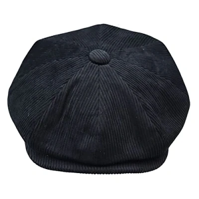 Image of TruClothing Mens 8 Panel Razor Baker Boy Hat Corduroy Blinders Newsboy Flat Caps Black Classic S/M