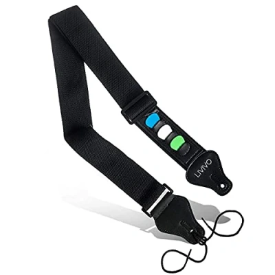 Image of LIVIVO Adjustable Guitar Strap With Pick Holders and Leather End For Electric Acoustic Classical Bass Guitars Durable Straps