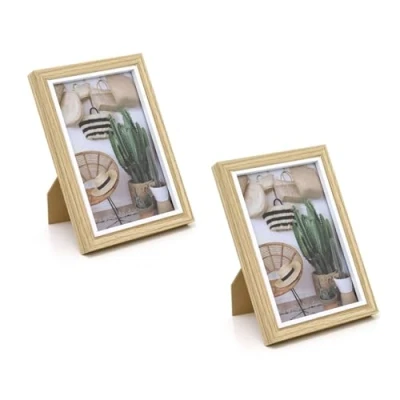 Image of Carousel Home Pack of 2 White Trim Wooden Photo Frames 6 x 4 Freestanding Single Aperture Picture Wall Mounted Tabletop 10x15cm