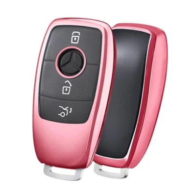Image of OATSBASF Car Key Cover Suitable for Mercedes Benz, E Class S TPU Protective Case (DD Pink)