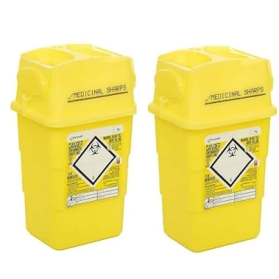 Image of 2X 1l Medical Sharps Bins Disposable Syringe/Needle Biohazard Tubs