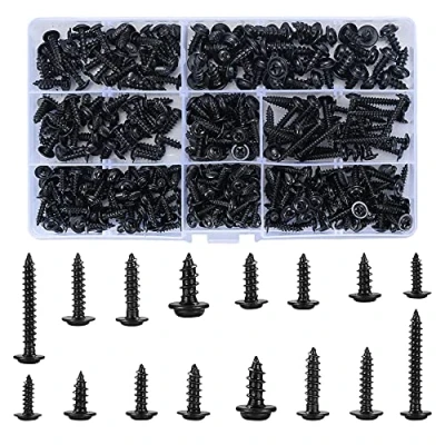 Image of 350 Pcs Self Tapping Wood Screws, M3 M3.5 M4 M4.8 Carbon Steel Cross Pan Round Head Black Drilling Countersunk Machine Fastener Screws Assortment Kit 10mm/12mm/16mm/25mm