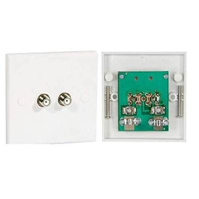 Image of K M Electronics® Double F Type Coax COAXIAL Wall Socket Plate TV Satellite Sky Virgin