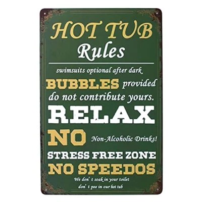 Image of Hioni Hot Tub Rules Relax, Metal Tin Sign, Vintage Plaque Wall Decor
