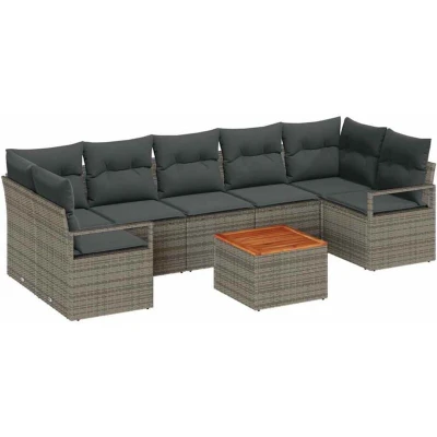 Image of vidaXL 8 Piece Garden Sofa Set with Cushions Grey Poly Rattan Acacia
