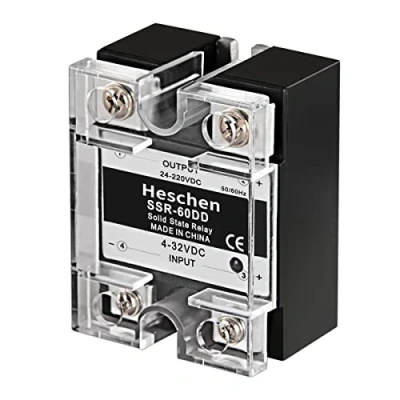 Image of Heschen Single Phase DC/DC Solid State Relay, SSR 60DD, Input 4 32VDC, Output 24 220VDC, 60A 50 60Hz