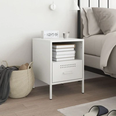 Image of vidaXL Bedside Cabinet White 36x39x50.5 cm Steel