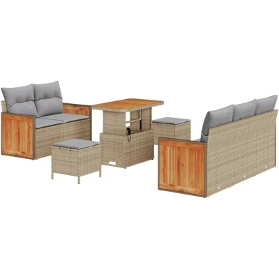 Image of vidaXL 8 Piece Garden Sofa Set with Cushions Beige Poly Rattan Acacia