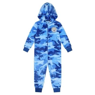 Image of Manchester City Football Club Boys Camouflage Fleece Sleepsuit Kids All in One (13 14 Years)
