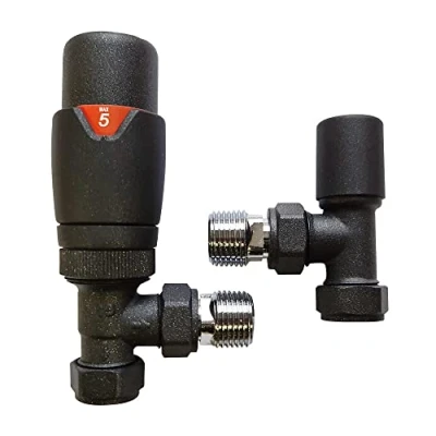 Image of Anthracite Angled Thermostatic Radiator Valve Set