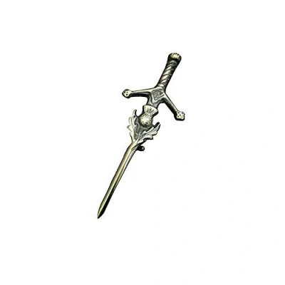 Image of TC Celtic Sword Thistle Kilt Pin Antique Finish 4&quot;/Scottish Pins &amp; Brooch Brass