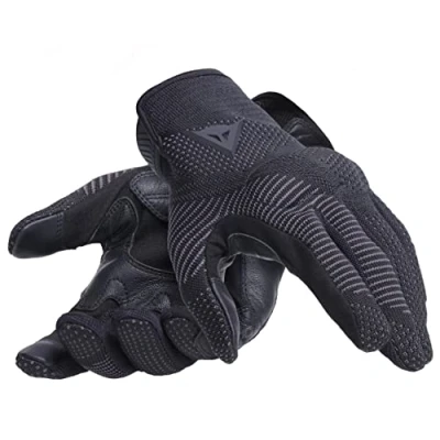 Image of Dainese Argon Gloves, Knit Fabric Motorbike Gloves with Knuckle Protectors, Tear Closure, Touch Screen Compatibility, Men&#039;s Motorcycle S, Black