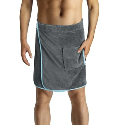 Image of HOMELEVEL Men&#039;s Sauna Kilt Bath Towel for Spa Cotton Gym Towels Men with Hook and Loop Fastening &amp; Pocket