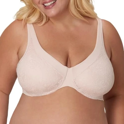 Image of PLAYTEX Women&#039;s Dreamwire Ultra Soft No Poke Underwire, Smooth Lace Bra, 4 Way Support, Opaque, Sandshell, 40D