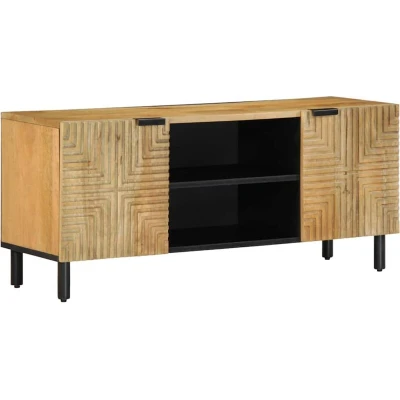 Image of vidaXL TV Cabinet Brown 105x33x46 cm Mango Wood Media Stand/Sideboard with Ample Storage for Living Room/Bedroom Stylish Design Unique Grain Variations