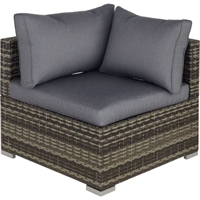 Image of Outsunny Outdoor PE Rattan Corner Sofa, Garden Wicker Furniture Single Sofa Chair w/Cushions, Deep Grey