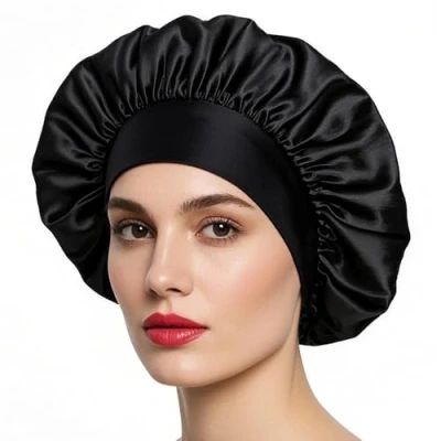 Image of iLamvie Silk Bonnet,Satin Bonnet,Hair Bonnet For Sleeping,Bonnet,Soft And Comfortable Sleep Cap(Black)