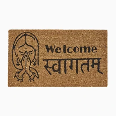 Image of HOMESCAPES Door Mat WELCOME SWAGAT 40 x 70 cm 100% Natural Coir Indoor and Outdoor Doormat