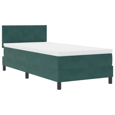 Image of vidaXL Box Spring Bed with Mattress &amp; LED Dark Green 100x200 cm Velvet