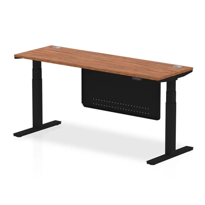Image of Air 1800x600 Height Adjustable Desk Walnut CP Black Leg Modesty Panel