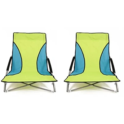 Image of Nalu Folding Low Camping Chair Lightweight Foldable Portable Garden Beach Seat Green (2 pack)