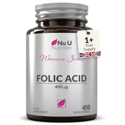 Image of Folic Acid 400 mcg 450 Vegan Tablets 15 Month Supply High Strength Pregnancy Vitamins for Women Vitamin B9 Supports Maternal Tissue Growth During Prenatal