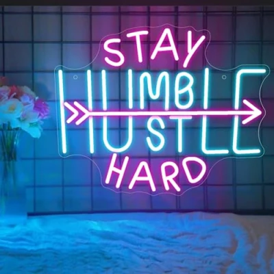 Image of Stay Humble Hustle Hard Neon Sign, Dimmable Lights for Wall Decor, LED Light Up Sign USB Powered Bedroom Office Living Room Game Man Cave Home Bar Party