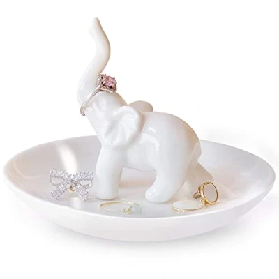 Image of Titanape Birthday Gifts for Women White Elephant Ring Holder Dish Jewellery Stand Unique Gift Her Engagement Wedding Christmas Mother&#039;s Day Ceramic Trinket