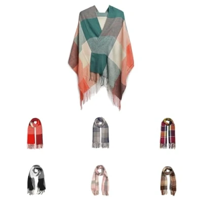 Image of Good Nite Scarf Women Winter Green Scarves Shawls Wraps Ladies Christmas Gifts Long Soft Warm Tartan Wool Spinning Tassel Stole for