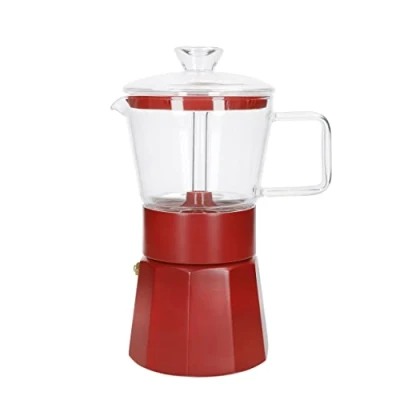 Image of La Cafetiere Glass Espresso Maker 6 Cup Red
