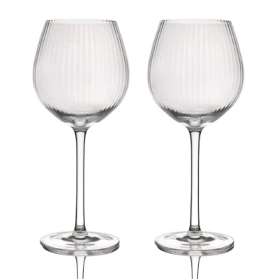Image of BarCraft Ribbed Gin Glasses, Set of 2 Handmade Embossed Glasses in Gift Box, 550ml