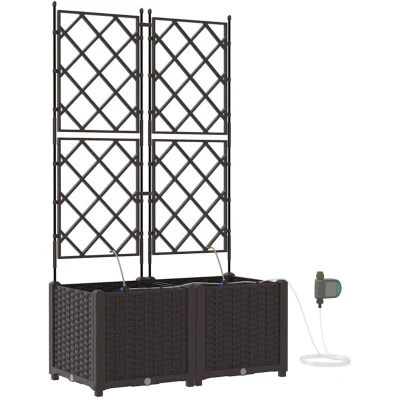 Image of vidaXL Garden Planters with Water Irrigation System 2 pcs Brown