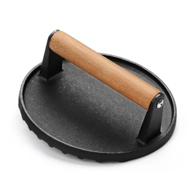 Image of Rordigo Burger Press 7Inch Round Cast Iron Smash Bacon Meat Steak with Wood Handle for Griddle, Sandwich