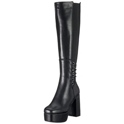 Image of LAMODA Women&#039;s Tied to You Knee High Boot, Black Pu, 6 UK