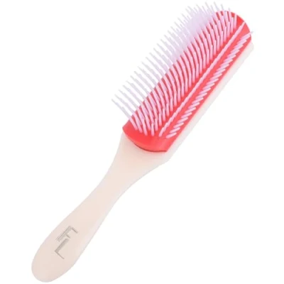 Image of Fine Lines 9 Row Hair Brush for Men &amp; Women, White Rubber Cushion Tangle Tamer Ideal Curly or and Extensions Perfect Travel Companion Lightweight Comfortable Design