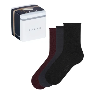 Image of FALKE Women&#039;s Happy Giftbox Uni 3 Pack W SO Cotton Plain Pairs Socks, Multicolor (Sortiment 0030), 5.5 8